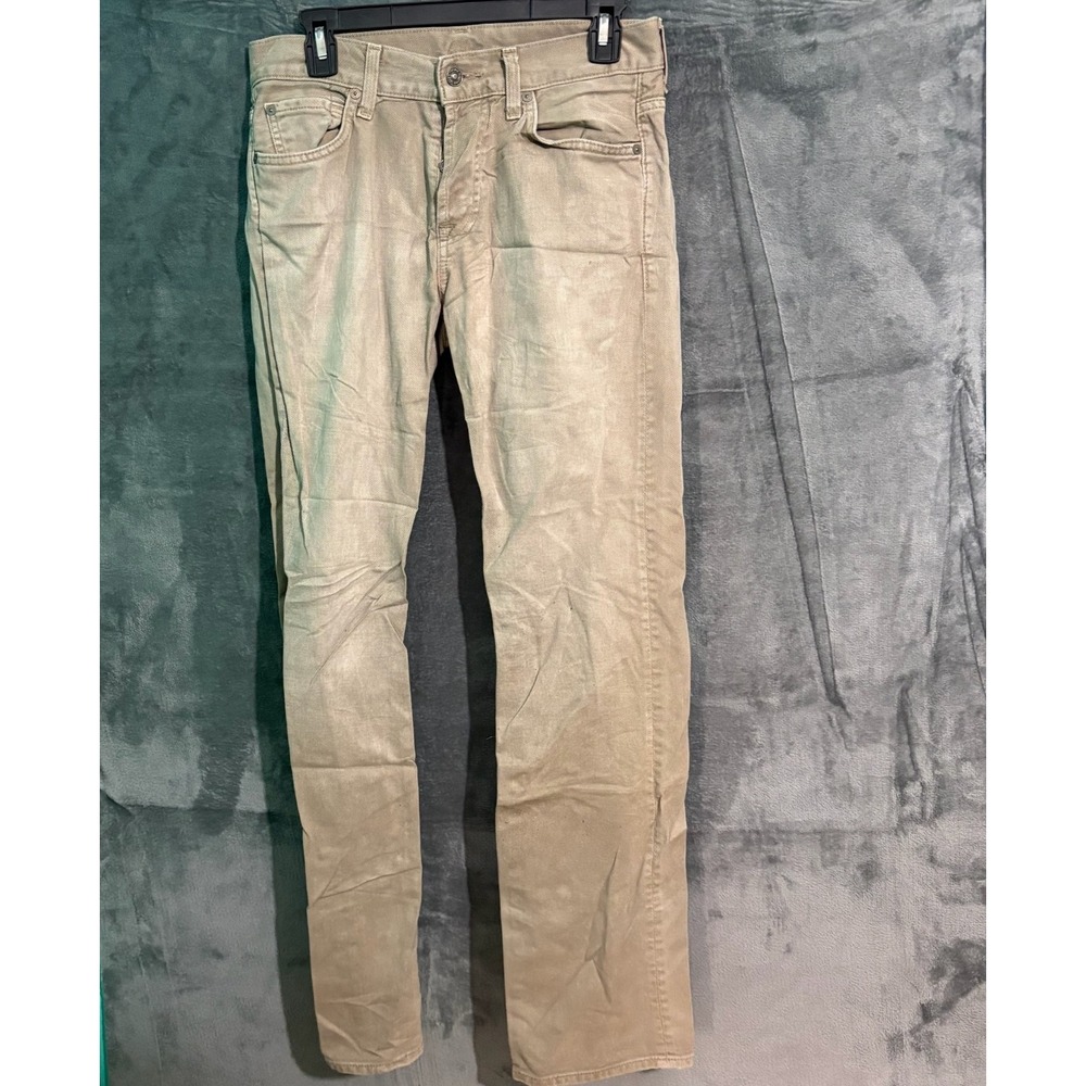 7 For All ManKind Jeans Mens 29 X 34 Brown Distressed Skinny Beige Stain washed